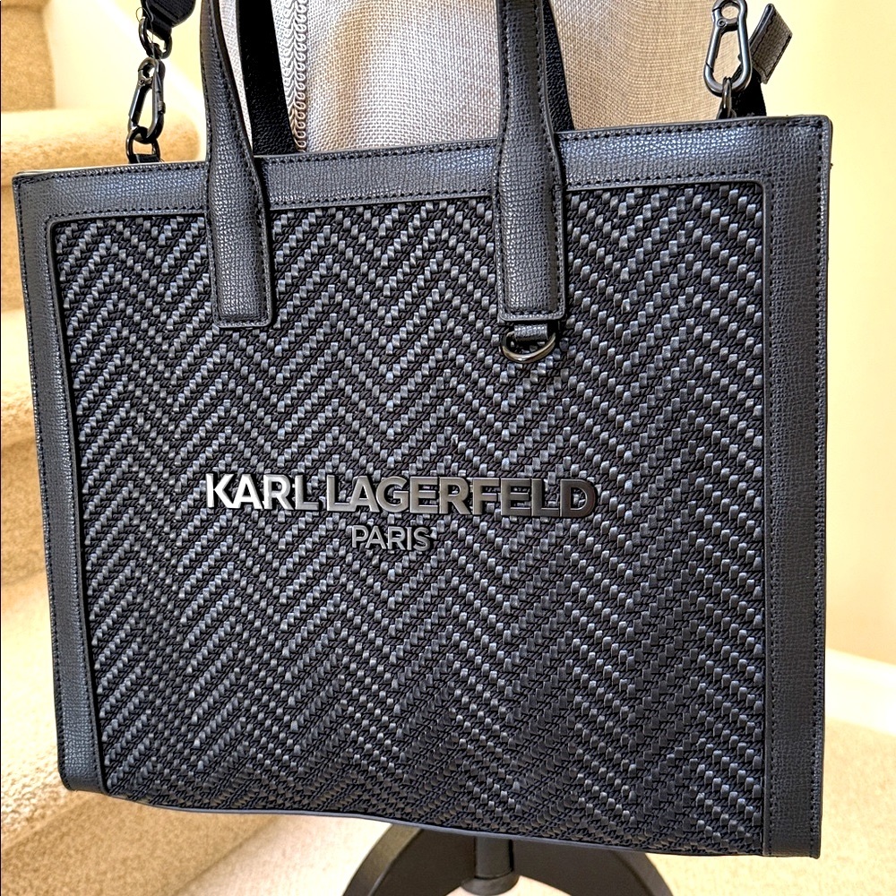 Karl Lagerfeld Paris Stitched Chrevon Black tote/crossbody bag.